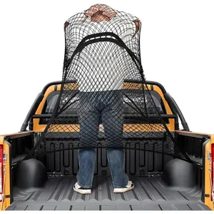 Highly Elastic Cargo Net, Simple Truck Bed Cargo Mesh Organizer, Suitable for Daily Light Loads of Trucks, 4'x4' Stretches to 7'x7', for Toyota Tacoma,F150,F250,Pickup, Tundra,Trailers, SUVs,