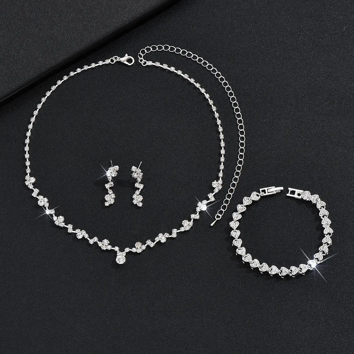 Elegant 3-Piece Jewelry Set, Rhinestone Claw Chain Fashion Choker Necklace with Matching Bracelet and Earrings for Special Occasions, Elegant Jewelry Set, Fashion Choker Set
