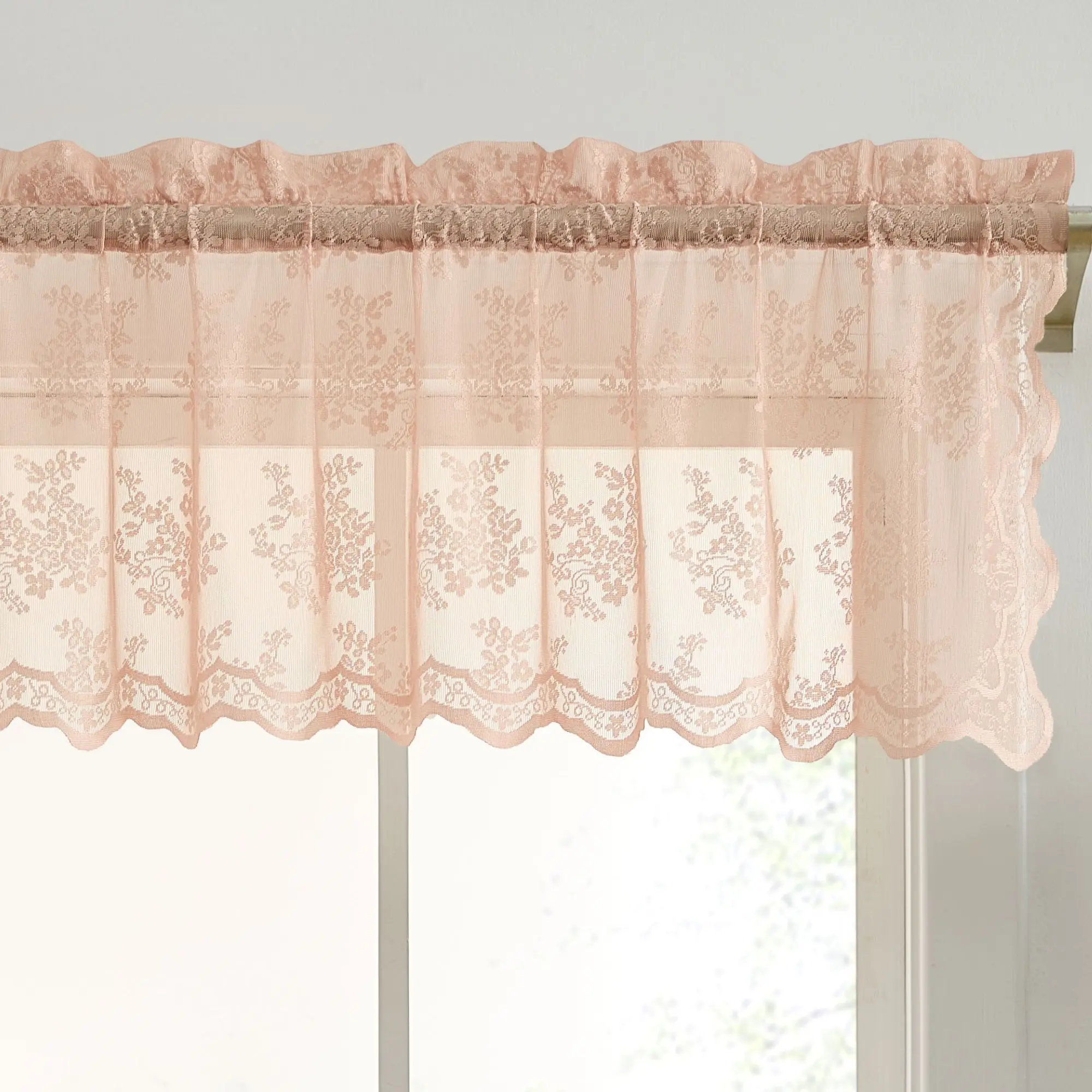 HLC.ME Jolene Floral Rod Pocket Valance Lightweight Sheer Lace Curtains for Romantic Window Treatment Easy Install Versatile Home Decor 54" W x 18" L