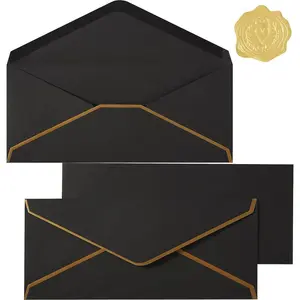 30 Pack Thick #10 Business Envelopes with  Border, 4 1/8 x 9 1/2 Thick Paper Standard Envelopes with Stickers for Office, Checks, Letter Mailing, Invoices (Black)