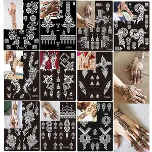 10 Sheets Temporary Tattoo Stencils Kit, 10 Pair Arm Hand Henna Tattoo Template Indian Arabian Glitter Airbrush Tattoo Stickers for Women Girls Face Body Paint DIY
