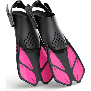 Snorkel Fins Adjustable Buckles Open Heel Swim Flippers Travel Size Short Swim Fins for Snorkeling Diving Swimming Adult Men Womens