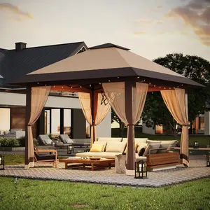 13X13 Pop Up Gazebo,Outdoor Canopy Tent with Mosquito Netting, Double Vented Roof Sun Shelter with Adjustable Heights,Outdoor Gazebo for Backyard & Patio Furniture