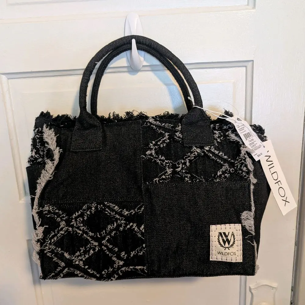 Bohemian Chic Black Quilted Denim Patchwork Everyday Tote Purse Wildfox