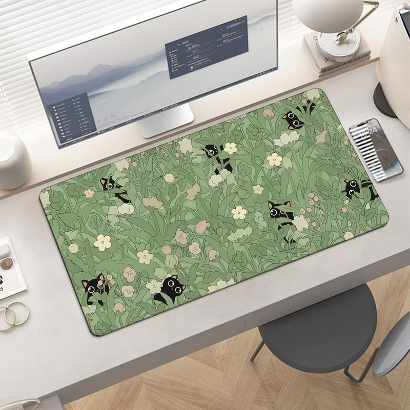 Cute Black Cat Green Mouse Pad Gaming Mousepad 31.5 x 11.8in Large Mouse Pad for Keyboard and Mouse with Anti-Slip Rubber Base, Keyboard Pad XL Mouse Mat for Home and Office