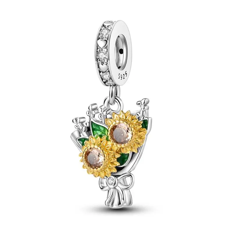 MULA 925 Silver Plated Sunflower Beads - Fashionable and exquisite jewelry, suitable for Pandora bracelets, the best gift for girls and women