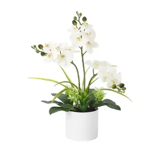 Garvee Real Touch Phalaenopsis Orchid in Pot with Vase, Artificial Flowers for Table Centerpieces, Large Faux Orchids for Indoor Home, Office Desk Decor, Available in White, Green, Purple, Yellow (3PCS)