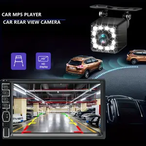 12LED Rear View Camera + 2Din Car Stereo 17.78cm Touch Screen Car Audio Stereo Night Vision Wide Angle, Auto Radio Car MP5 Player, Mirror-Link/Remote Control/FM/AUX/EQ, Without Battery