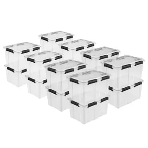 Sterilite 54Qt Gasket Box, Stackable Storage Container with Lids, Black, 16 Pack