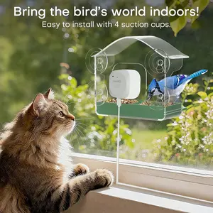 Smart Bird Feeder  3MP Window Camera Close-Focus, 2.4G&5Ghz WiFi Auto AI Birds Capture 24/7 Events Recording, Strarlight Night Vision with Anti-Glare & Reflection, Holiday Present for Elder