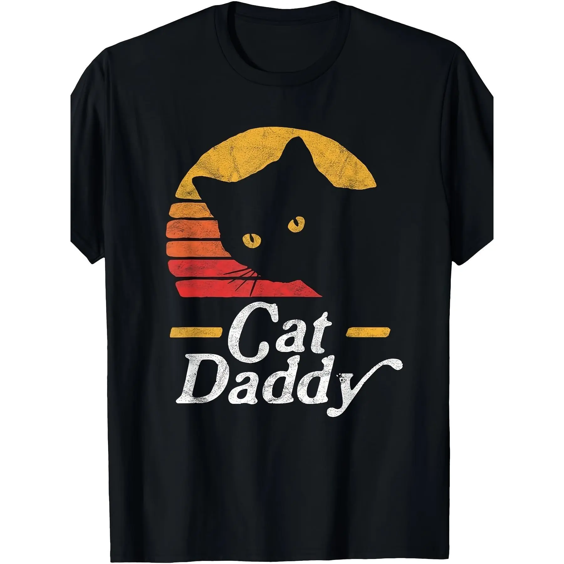 Vintage 80s Aesthetic Cat Dad Tshirt for Men, 100% Cotton Graphic Print Streetwear Top with Short Sleeve, Shortsleeve, Casual, Menswear, Round Neck, Fabric, Apparel Pattern, Fitted Cut, All Seasons