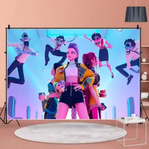 Kpop Girl Group Cool Anime Background Cloth, Cyberpunk Style Wall Hanging, Gaming Room Bedroom Decor, Girls Party Photo Backdrop