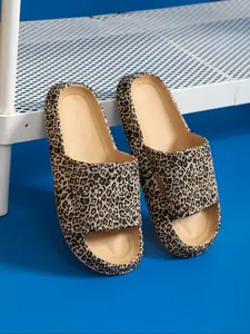 Women's Leopard Print Slides, Casual Soft Comfortable Home Slippers, Non-slip Thick Sole Slippers for Indoor & Outdoor Wear, Girl