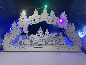 Custom Hand Painted Wooden Laser Cut 3D Christmas Design Scenes with Snowman, Santa, Nutcrackers, or Deer - Mantle Display Decorations Light Fairy Tree Ornaments