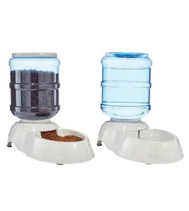Automatic Dog Cat Water Dispenser Gravity Feeder and Waterer Set, Large 12-Pound Capacity, 2.5-Gallon Gray