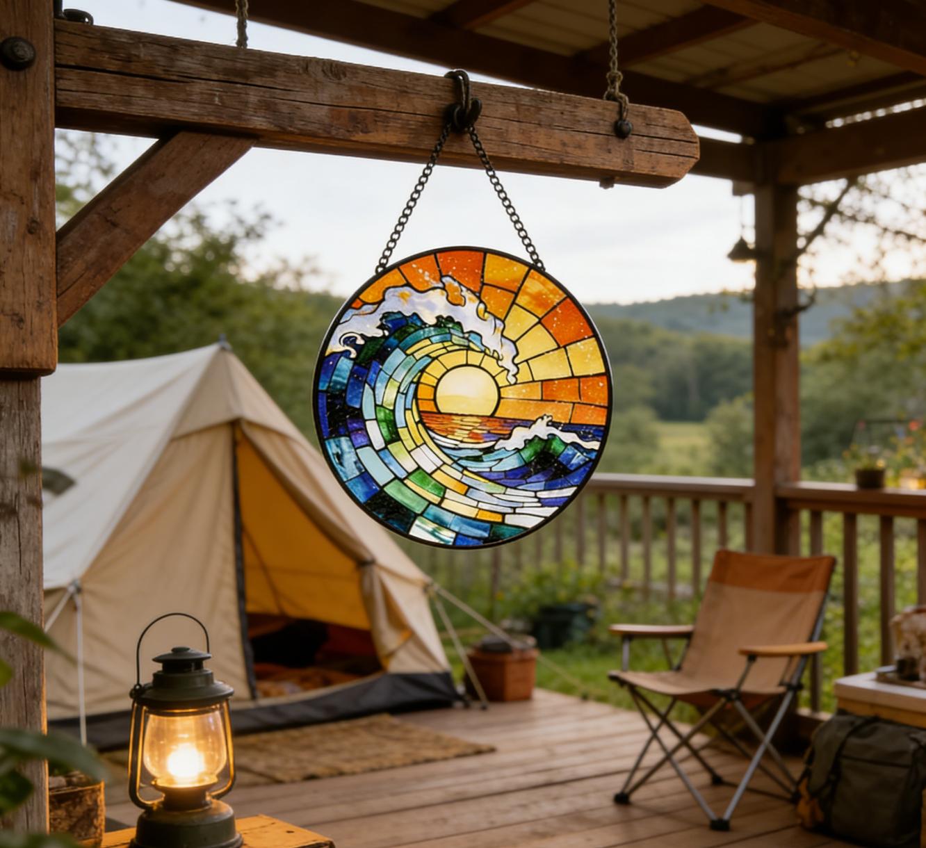 stained glass Hanging Stained Glass for Windows, 20cm/7.87inch Hand-Painted Sun Catcher Garden Hangings Mother's Day Christmas, Valentine's Day Ornaments Festival Gift