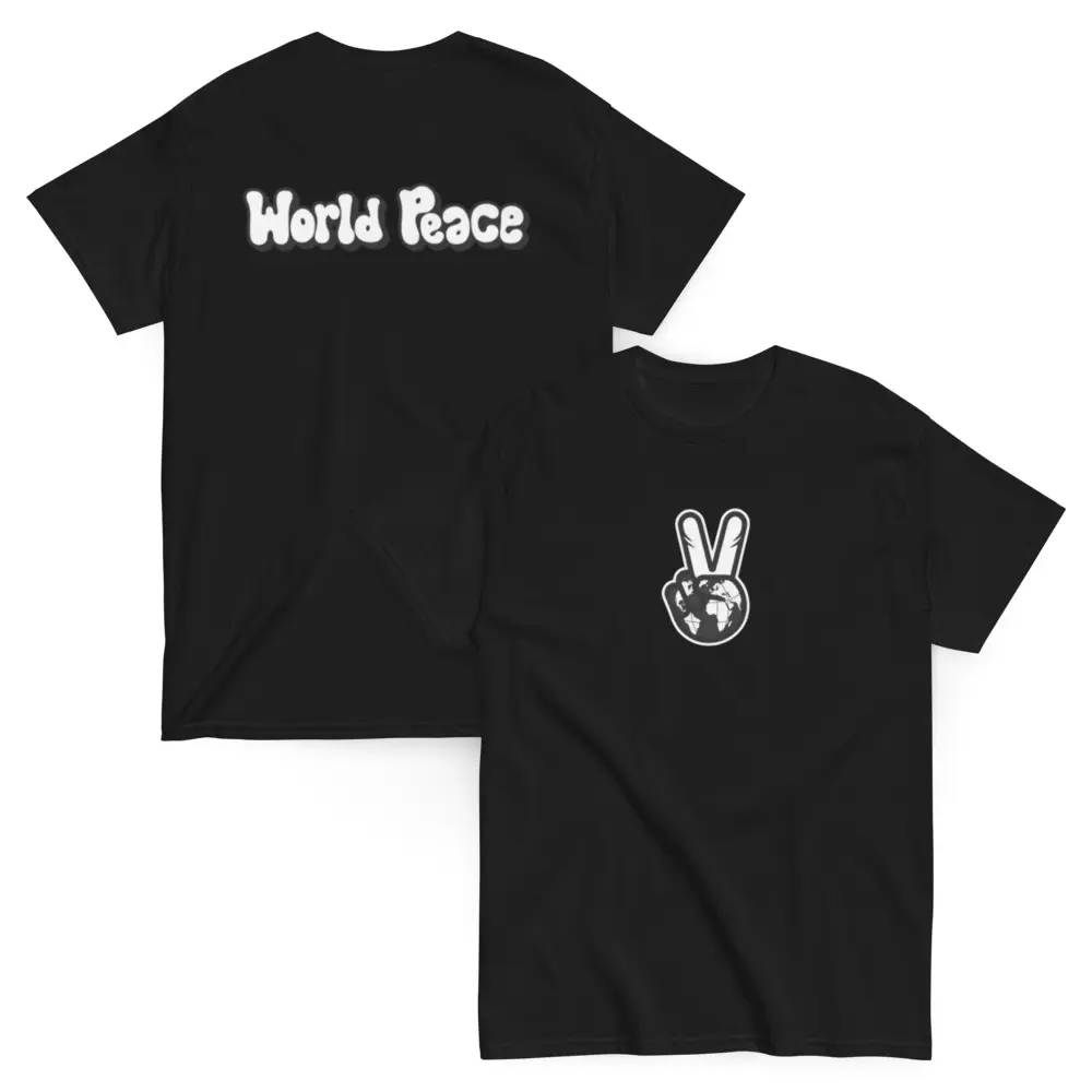 World Peace Writing on the Wall T-Shirt Humanity Tee 100% Cotton Retro Style Unisex Classic Tee for Calm Unity