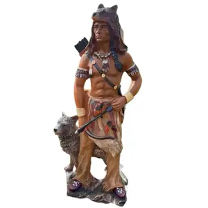 Native Warrior Spirit Guardian Statue – Protection, Strength & Ancestral Guidance Spiritual Figure with Wolf – 20 Inch Statue