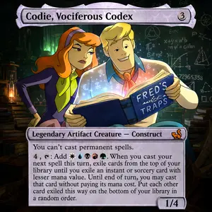 Codie, Vociferous Codex – Scooby-Doo Inspired Custom MTG Proxy Card | Fred & Daphne Fan Art | InkForgedProxies