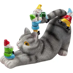 Adorable Cat with Gnomes Garden Statue, Hand-Painted Resin Outdoor Decor for & Lawn, Gift for Cat Lovers &, Weatherproof Yard Ornament