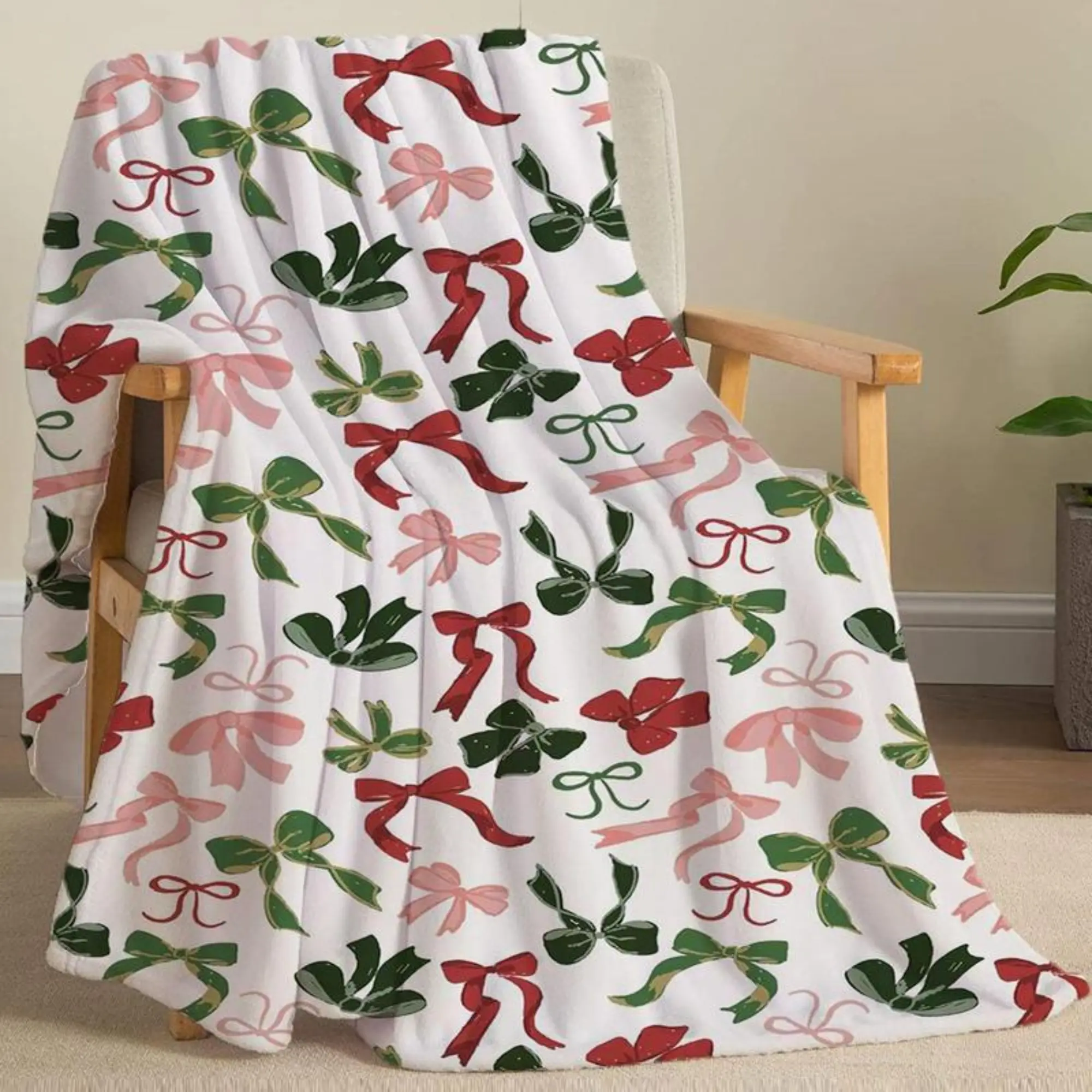 Soft Cozy Bowknot Design Flannel Throw Blanket - All-Season Textile for Home, Travel, Outdoor Camping, Bowknot Design Blanket, Soft Cozy Blanket