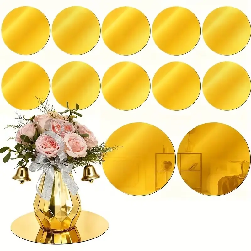 10pc, 20cm golden circular acrylic mirror tray, candle tray, shatterproof acrylic material, suitable for centerpiece decoration of dining tables, wedding decoration, birthday, party decoration, photo props, Home Decor, Decorating
