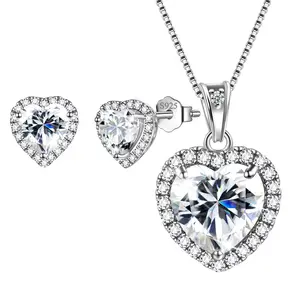 Heart Jewelry Sets Women Diamond April Birthstone Jewelry Set Necklace Earrings 925 Sterling Silver Fine Jewelry Valentines Birthday Mother'S Day Gift for Her Hipunk