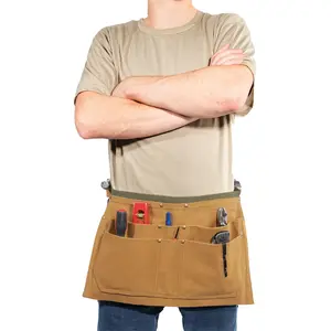 Coyote Brown Canvas Waist Work Apron Garden Woodwork Waist Tool Belt with Six Pouches