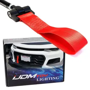 iJDMTOY Track Racing Style Red Towing Strap For 2016-up Chevy Camaro, Tow Hole Adapter Tow Rod w/Nylon Strap