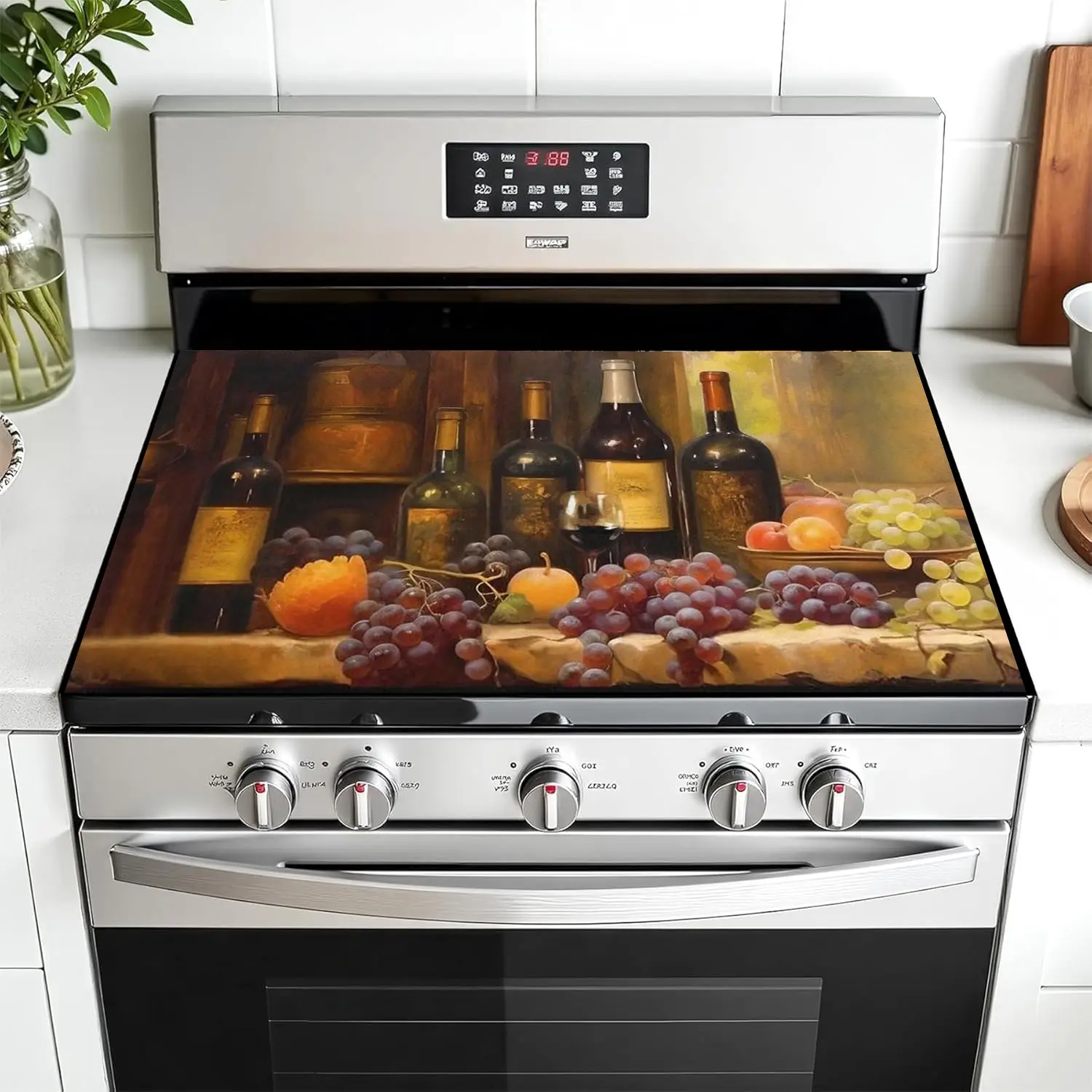 Non-Slip Rubber Oven Mat with Grape Wine Design, Kitchen Stove Panel Protector, Easy Clean, Multi-Purpose for Home, Oven, Washer, Dryer, Kitchenware
