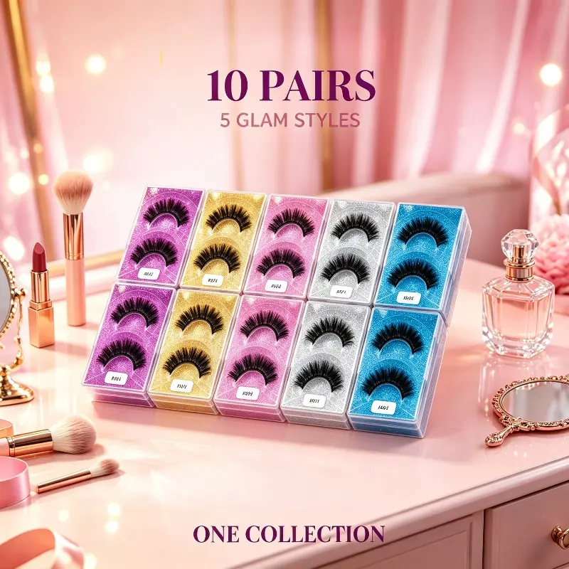 10 Pairs False Eyelashes Pack, 5 Styles Fluffy 3D Mink Lashes, Luxury Wispy Volume Strip Lashes, Reusable Dramatic Eye Lashes Collection For Daily & Party Makeup