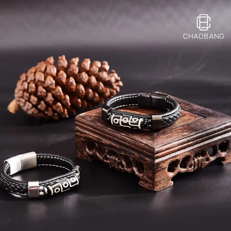 Unisex Tibetan 9-Eyed Dzi Bead Bracelet, Leather-Woven Ethnic Style Peace Jewelry Accessory target couping this week bracelet jade bracelet