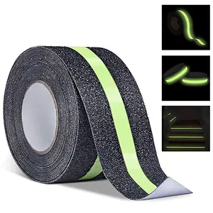 Anti Slip Safety Grip Tape 2inx30ft Green Glowing in The Dark Non Skid Stage Safety Tape High Traction Grit Stairs Tape Hazard Caution Warning Tape for Steps (2"*30', Green&Black)