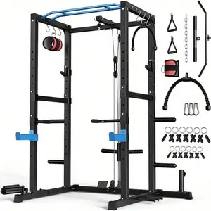 Power Cage, 1600lbs Multi-Function Power Rack With Adjustable Cable Crossover System And More Training Attachment, Weight Cage For Home Gym