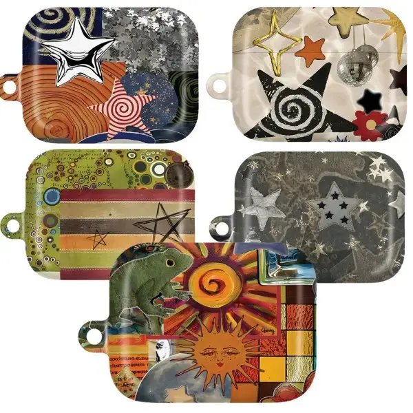 Retro Cosmic AirPods Case, Whimsical Star & Sun AirPods Cover, Celestial Collage Earbuds Case, Y2K Galaxy Aesthetic AirPods Pro Case, Abstract Space Gift