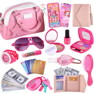 Pink Princess Play Purse, With Handbags,Phone, Purse Pretend Makeup Play Purse, Lipstick & Keys,Crossbody bag, (No Color Can Be Spread) Christmas Birthday Gifts for Toddlers3 4 5 6 7 8 Year Old Girls