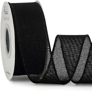 Black Burlap Wired Ribbon,1-1/2 Inch x 10 Yard, Wired Edge Ribbon for Big Bow,Wreath,Tree Decoration,Outdoor Decoration