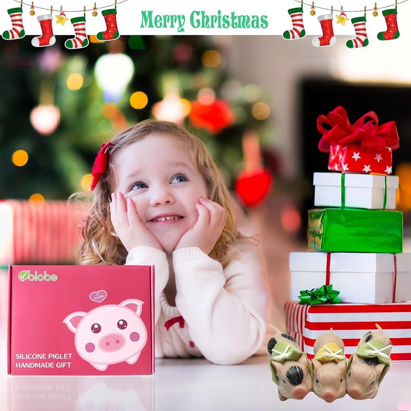VOLOBE 5 Inches Silicone Piglet, Soft Mini Realistic Piggy Toy, Gift Box with Silicone Piglet Accessories, Kids Lifelike Reborn Doll(Dora)