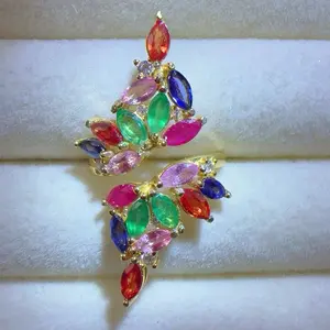 <PingEast Jewerly>Multi-Gemstone Ring--925 Silver Rose Gold Multi-Gemstone Ring | Marquise-Cut Sapphires, Rubies & Emeralds