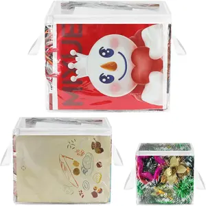 3 Pack Clear Zippered Gift Storage Organizer Bag with Handles, 3 Different Sizes(L+M+S) for Christmas Wrapping Supplies, Gift Wrap, Tissue Paper, Tape, Bow, Ribbon, Card, Ornament Storage