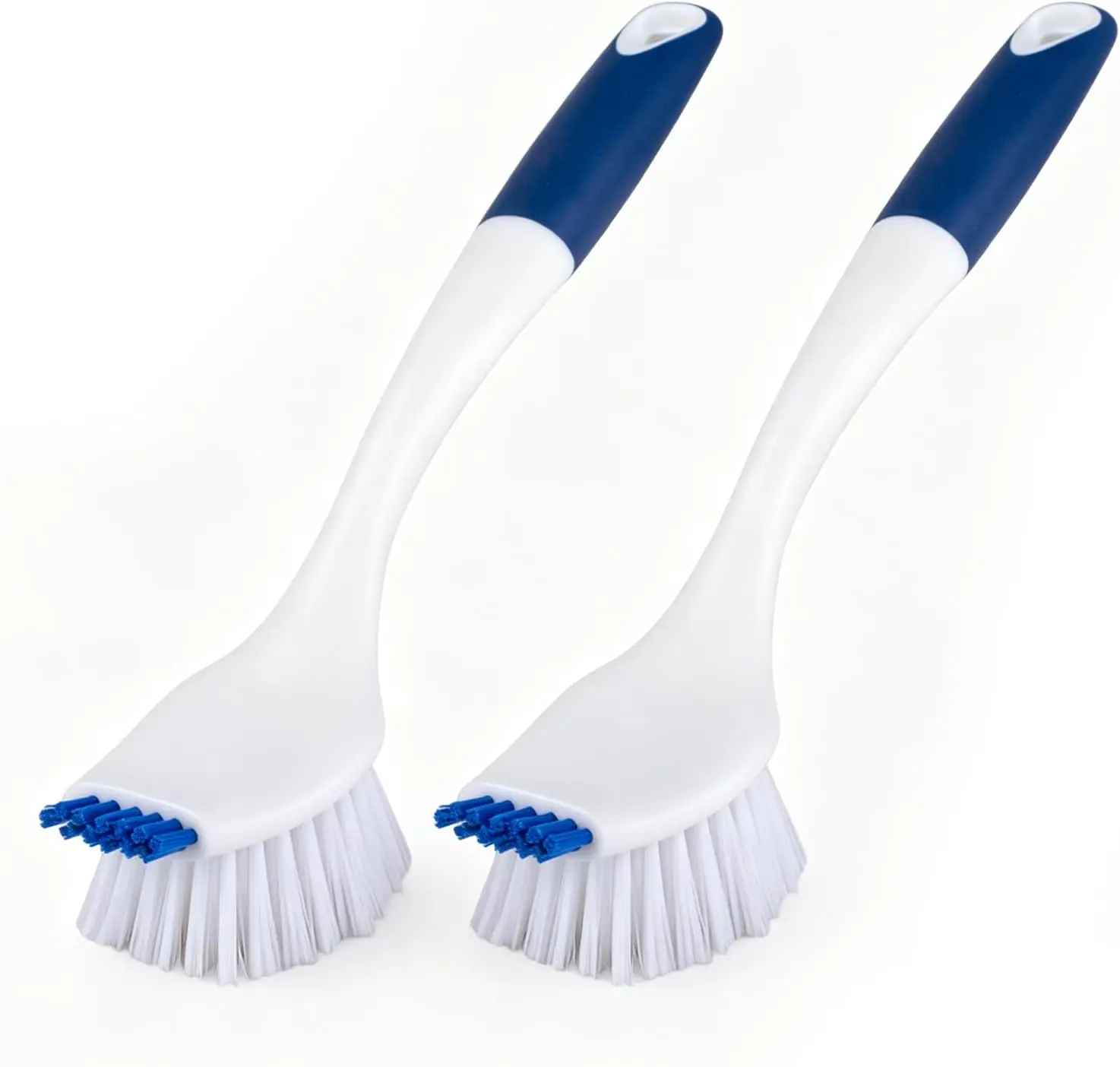 ITTAR Kitchen Dish Brush with Long Non-Slip Handle, 2-in-1 Kitchen Scraper & Brush, Heavy-Duty Non-Scratch Scrub Brush for Sink, Pots, Pans, Burnt Food Grease Stove Sink Cleaning-White & Blue grey