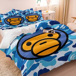 Blue & Yellow Camo 3-Piece Duvet Cover Set, Ultra-Soft Microfiber Bedding with 1/2 Pillowcases (No Insert), Bright Streetwear Bedding for Teens Adults Bedroom Dorm Decor