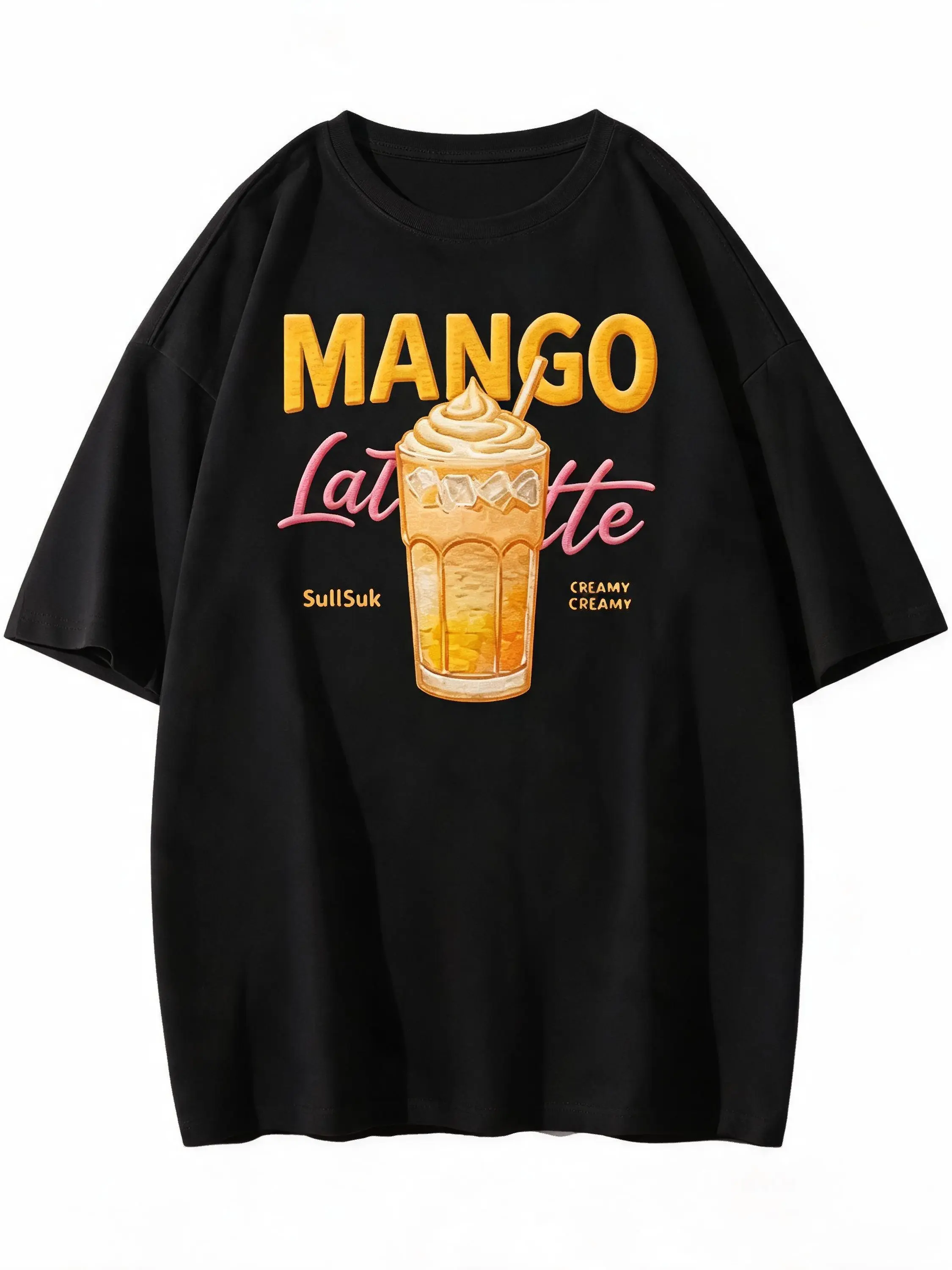 Men's Iced Mango Latte Graphic Tshirt, Retro Shortsleeve Cotton Streetwear Meme Shirt, Gifts for Boyfriends