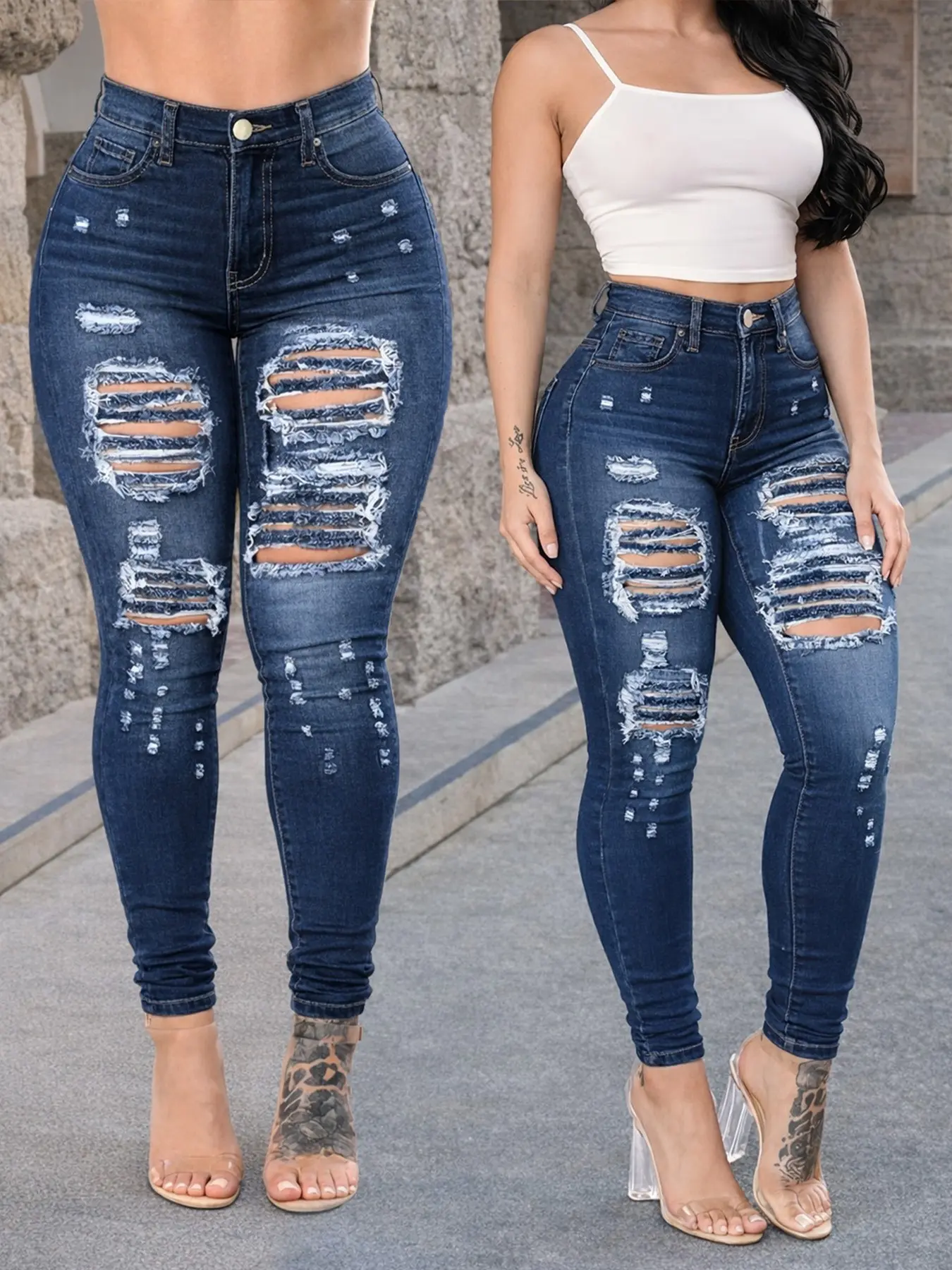 Women's Denim Jeans Slim Fit Plain Design All Season Street Style Fashionable Casual Wear Comfortable Daily Use