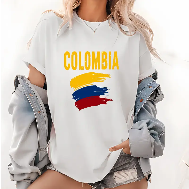 Colombia Flag Print T Shirt Women Casual Short Sleeve Top Fashion Graphic Tee Unisex Streetwear Style
