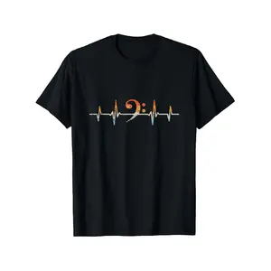 Retro Bass Clef Heartbeat Bassist T-Shirt, Suitable for Mens & Womens Outdoor T-Shirt, 100%cotton, S-XXXL