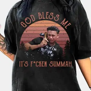 [ Sale Up To 40%] Retro God Bless Me It's F*cken Summah Comfort Colors T-Shirt, Funny Summer Tee For Party, Humorous Bach Vibes, Sarcastic Vacation Gift