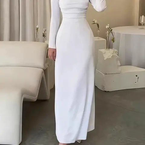 Women's Casual Square Neck Long Sleeve Basic Dress, Dresses with Sleeves, Casual Wear, Fall & Winter Fashion, Slim Fit, European and American Style, Ladies' Elegant, Chic, Aesthetic, Minimalist