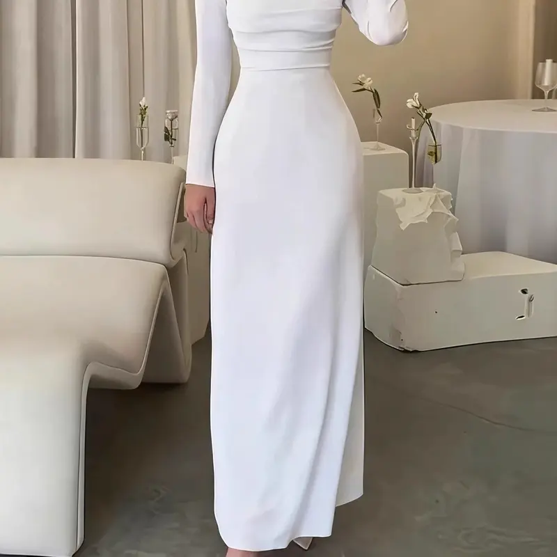 Women's Casual Square Neck Long Sleeve Basic Dress, Dresses with Sleeves, Casual Wear, Fall & Winter Fashion, Slim Fit, European and American Style, Ladies' Elegant, Chic, Aesthetic, Minimalist