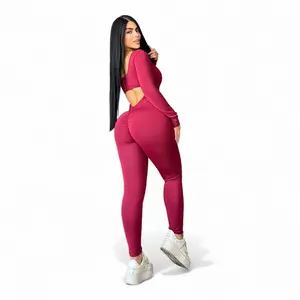 YRMODA Women's Long-Sleeve Fitted Chic Suplex Push-Up Jumpsuit - Wine Red Formal Overalls, Women's Clothes